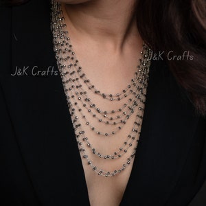 Multi Strand Silver Crystal Necklace: Layered Indian Jewelry