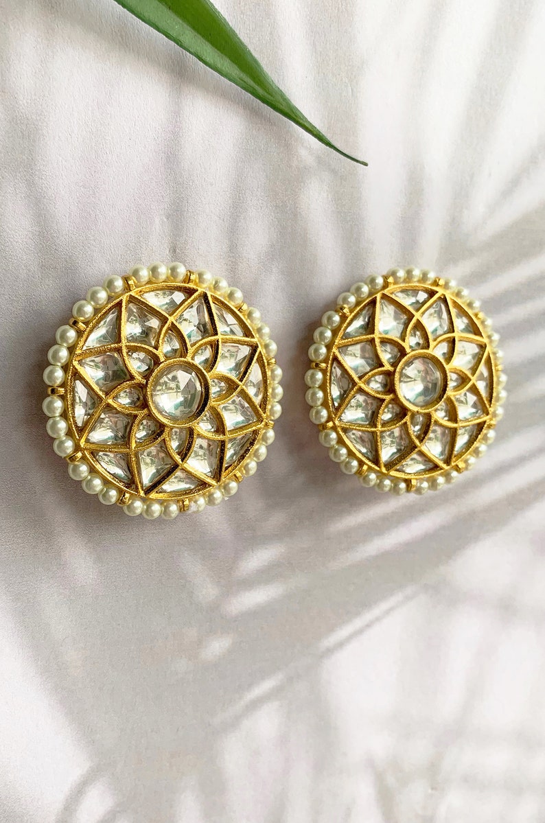 Gold Plated Kundan Studs/stud Earrings/kundan Studs Etsy