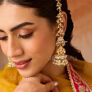 Tradition India Punjabi Jhumka Earrings | Kundan And Pearls Jhumka Earrings With Kaan Chain | Indian Wedding Jewelry | Statement Earrings |