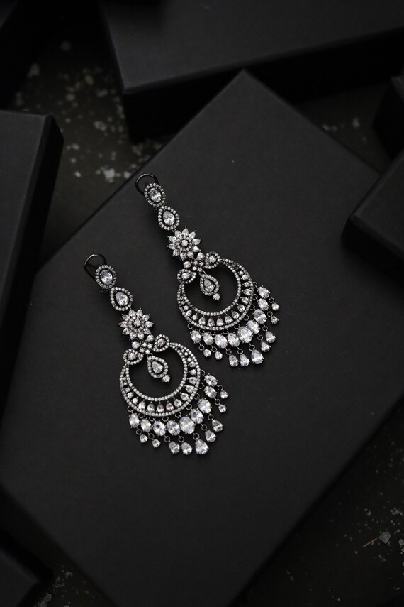 Buy Faux Diamond Victorian Silver Earrings/ Faux Diamond Victorian Online  in India - Etsy