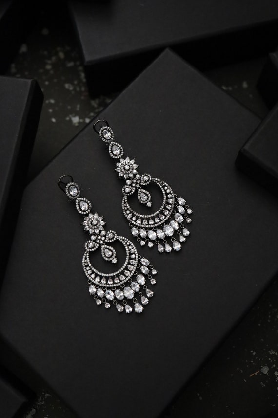 Faux Diamond Victorian Silver Earrings Faux Diamond Victorian