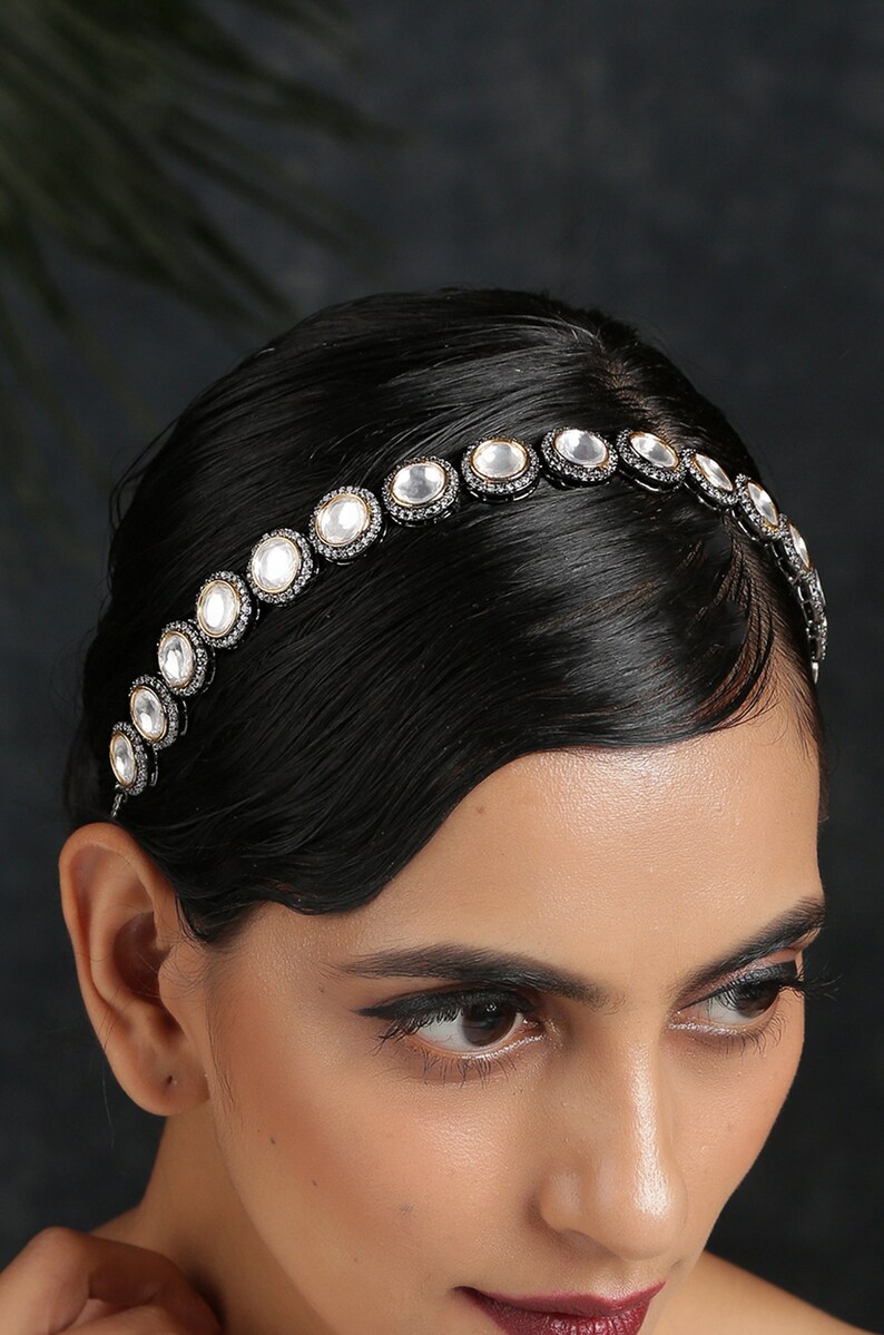 Polki Silver Headband/ Faux Diamond Headband/ Polki Diamond Headband/ Silver Victorian Headband/ Headband/ Polki/ Faux Diamond image 3