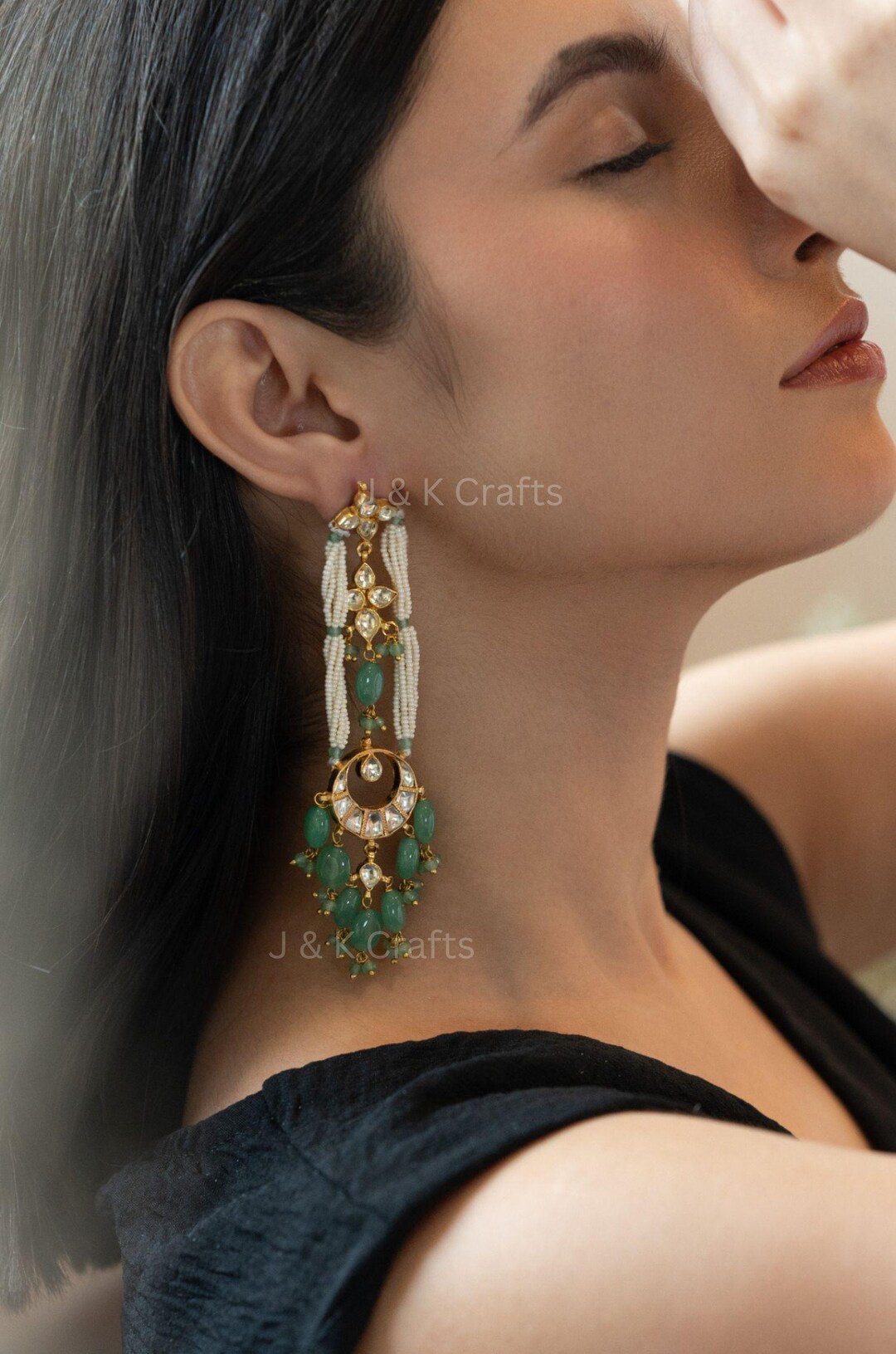 Mint Pearl Dangler Earrings: Kundan Bollywood Style Jewelry - Etsy