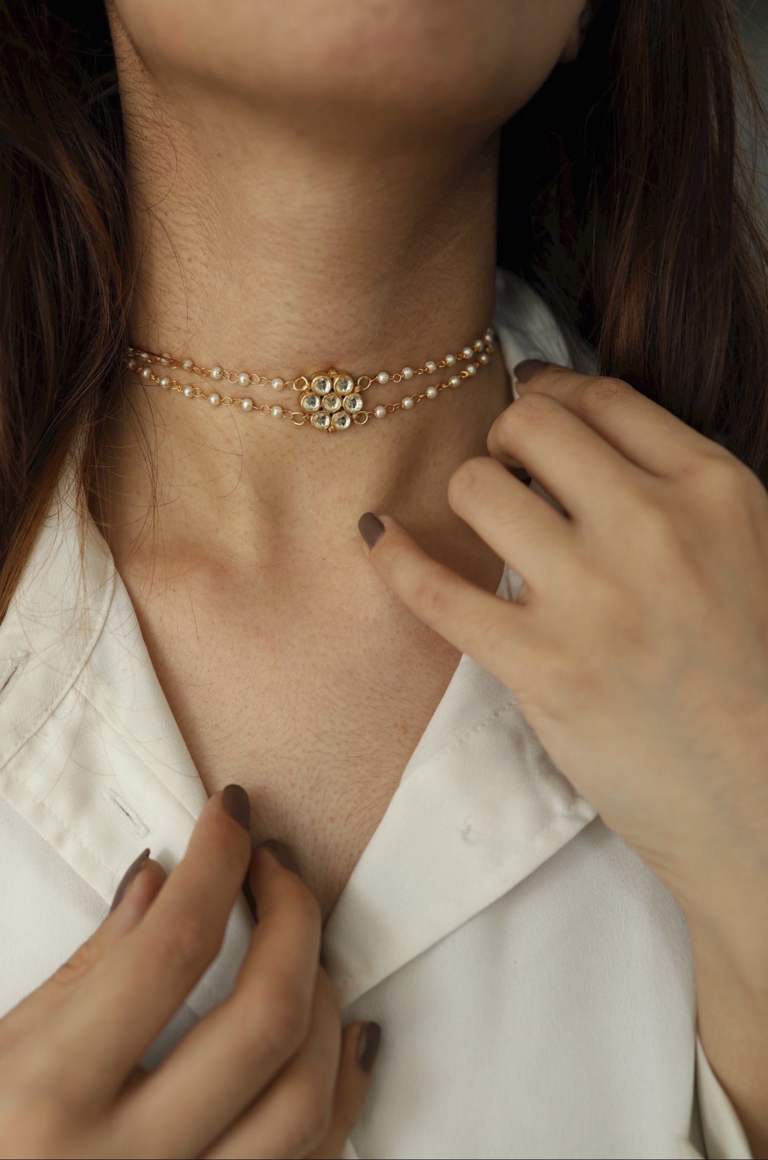 Kundan and Pearls Gold Plated Choker 