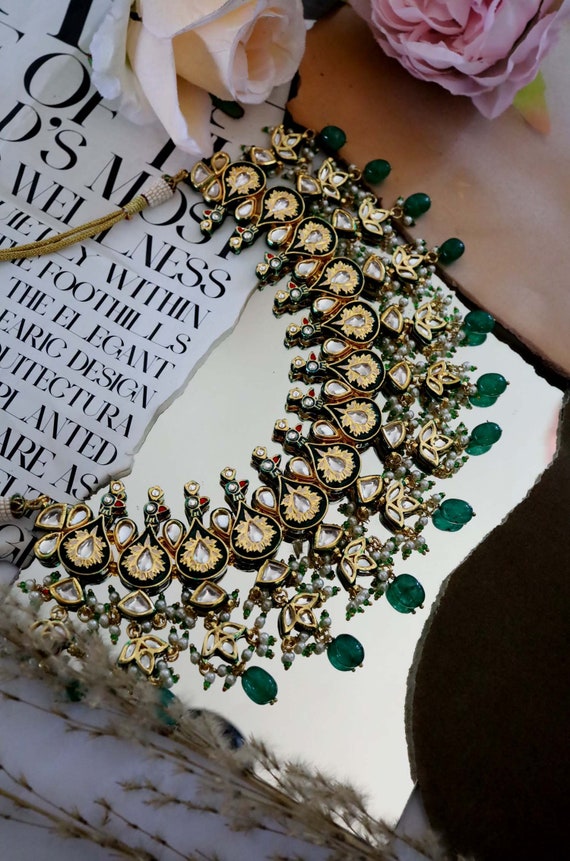 Green and Blue Meenakari Necklace Set Meenakari Gold Plated
