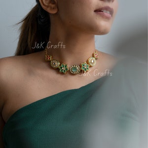 Gold Plated Kundan Multicolor Choker Necklace / Indian Kundan Necklace / Indian Polki / Indian Jewelry / Floral Jewelry / Sabyasachi Jewelry