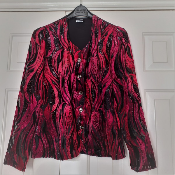 Vintage Fosby Sequinned Evening Jacket, Vintage Red, Black, Sequinned Evening Jacket, Size 12/38 UK Evening Jacket
