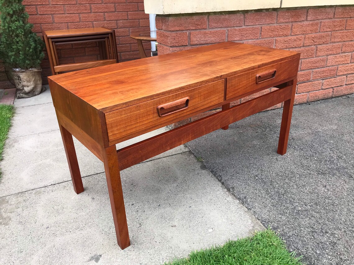 Vintage Mid Century Danish Console Table 2 Draw Side Table Man Etsy