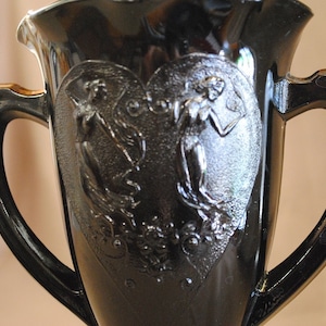1937 LE Smith Glass Black Amethyst Trophy Vase &quot;Dancing Nymphs&quot;