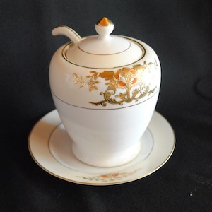 Antique Noritake Jam/Jelly Jar with Ladle and Underplate