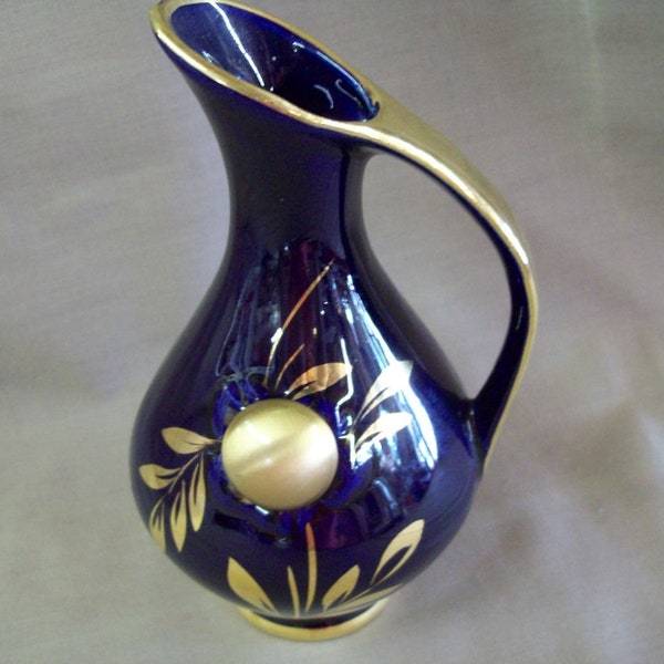 Vintage Ges. Geschenke Cobalt & Gold Demitasse Pitcher