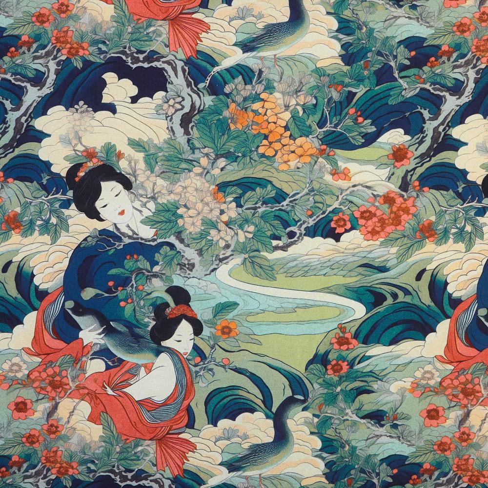 Half Panama Fabric - Geishas - Ambiance Japan