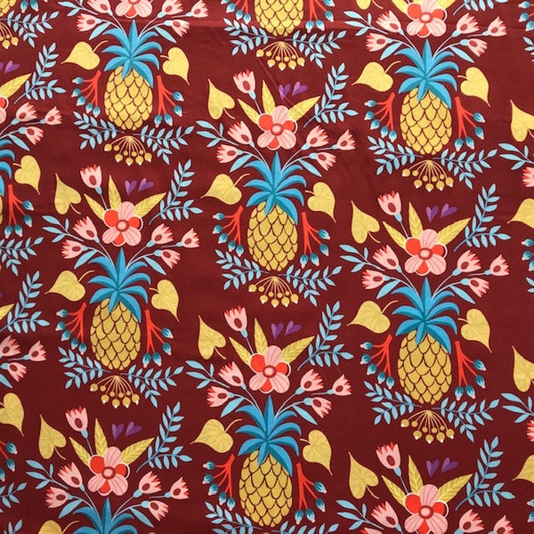 Tissu -  Pinapple - Ananas - ( Bordeaux / Brun Rouge ) de Hamburger Liebe