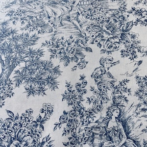 Tissu Toile Histoire d'Amour Toile de Jouy Bleu / Fond Crème Oeko Tex Standard 100 image 3