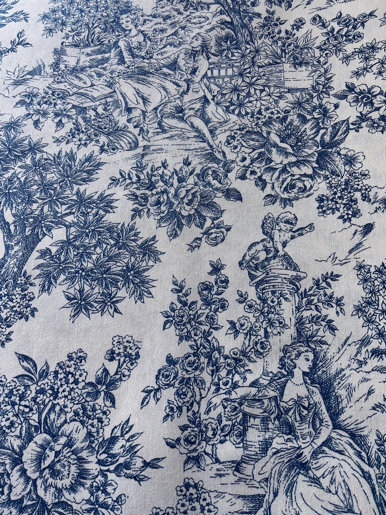 Tissu Toile Histoire d'Amour Toile de Jouy Bleu / Fond Crème Oeko Tex Standard 100 image 3