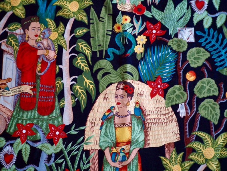 Tissu Haute Qualité Alexander Henry Frida's Garden Fond Noir , Beige et Brique Frida Kahlo image 5