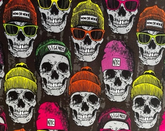 Softshell Fabric - Skulls Legends - Black / Multicolor - Oeko Tex Standard 100