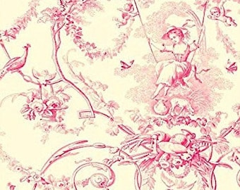 Fabric - Toile de Jouy - Ludivine - Pink Cream Background / Black Ecru Background - Width 280cm and 140cm