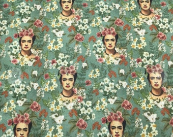 Fabric - Frida / Roses - Green - Half Panama