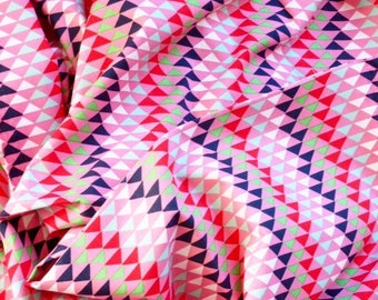 Fabric - Triangle Paths Red Black White on Pink Background