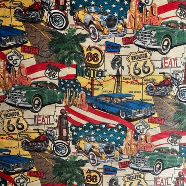 Tissu - Route 66 - Toile de Coton - Multicolore