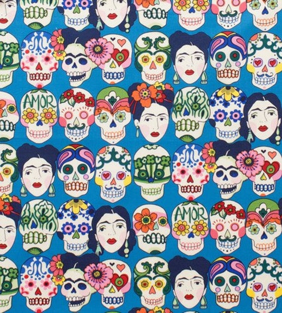 Tissu Haute Qualité -  Frida Kahlo  " Amor Amor " - Bleu Royal - Alexander Henry