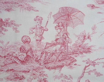 Fabric - Toile de Jouy - Histoire d'Eau - Blue, Pink & Navy - Width 140cm or 280cm - Oeko Tex Standard 100 - Maison Thévenon