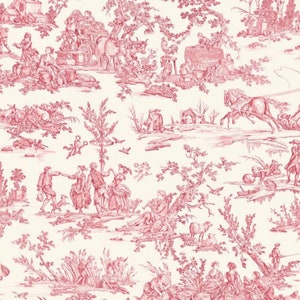 Fabric - Toile de Jouy - Four Seasons - Pink - Maison Thévenon - Oeko Tex Standard 100