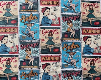 Fabric - Rosie the Riveter / We Can Do It - Cotton - Vintage - Multicolor