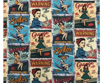 Tissu - Warning , Woman at Work - Vintage - Multicolore