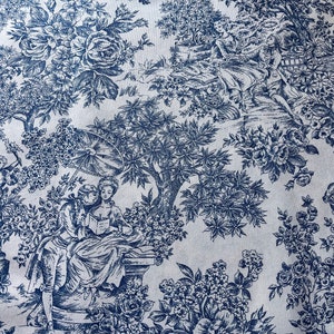 Tissu Toile Histoire d'Amour Toile de Jouy Bleu / Fond Crème Oeko Tex Standard 100 image 4