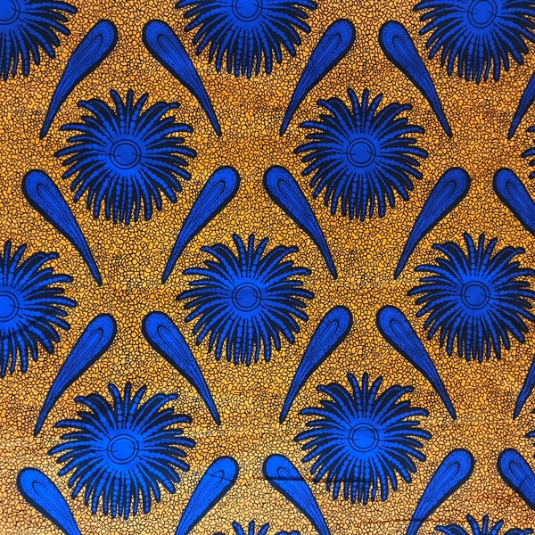 Tissu Wax - Fleurs Bleues - Guaranted High Target Block Wax Prints