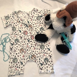 Rolled Hem Unicorn Romper - Boho Romper - Pajama Romper - Summer Romper - Shower Gift - Beach Romper - Baby Girl Romper - Unicorn Romper