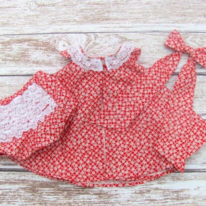 Red and white flowered Baby Girl Easter Dress - Red and White Dress with Large Bow - Baby Girl Dress with Diaper Cover - Baby Dress Set