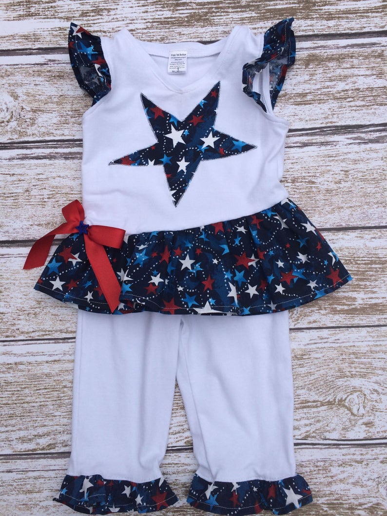 Toddler Capri Outfit Birthday Outfit Capri Outfit Girls Red White and Blue Star Capri Outfit Girls 4th of July Outfit