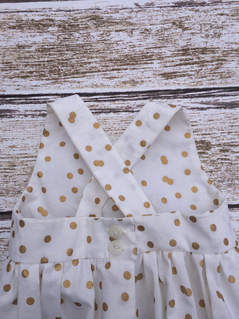 Gold Dotted Baby Romper: 100% Cotton Summer Bubble Romper image 5