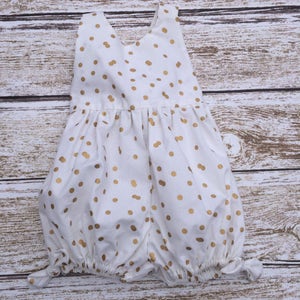 Gold Dotted Baby Romper: 100% Cotton Summer Bubble Romper image 1