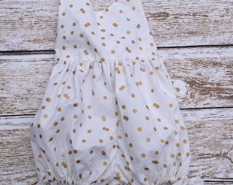 Gold Dotted Baby Romper: 100% Cotton Summer Bubble Romper