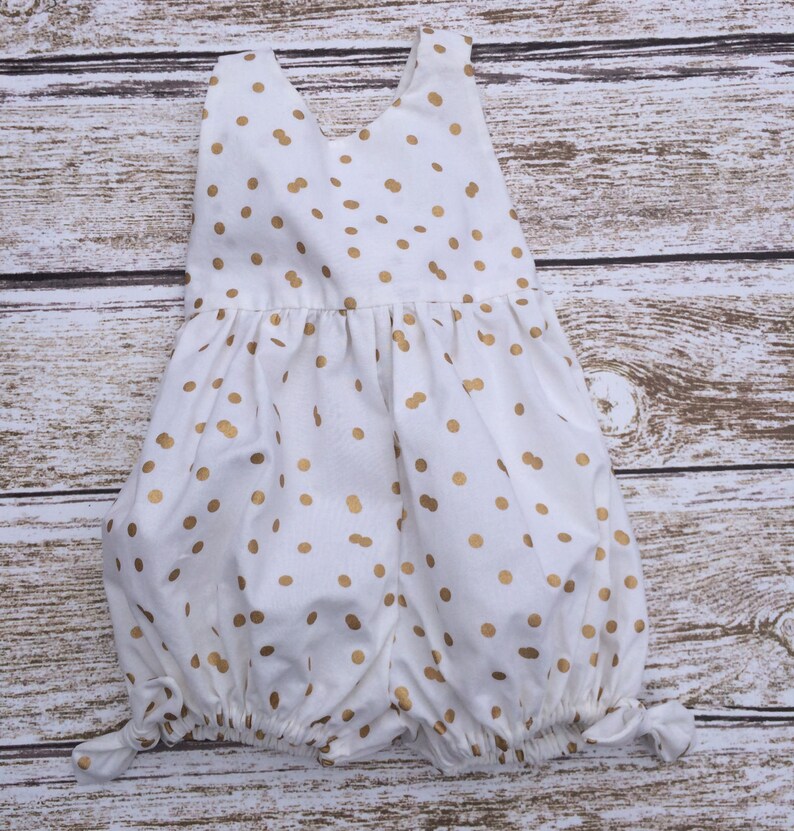 Gold Dotted Baby Romper: 100% Cotton Summer Bubble Romper image 1