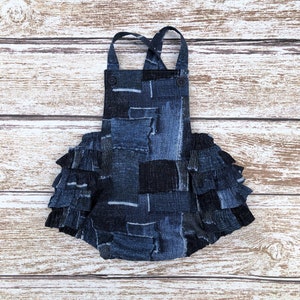 Baby Girl Denim Patch Look Romper - Denim Blue Baby Romper - Beach Romper - Bubble Romper - Baby Gift - Shower Gift - 1st Birthday Romper