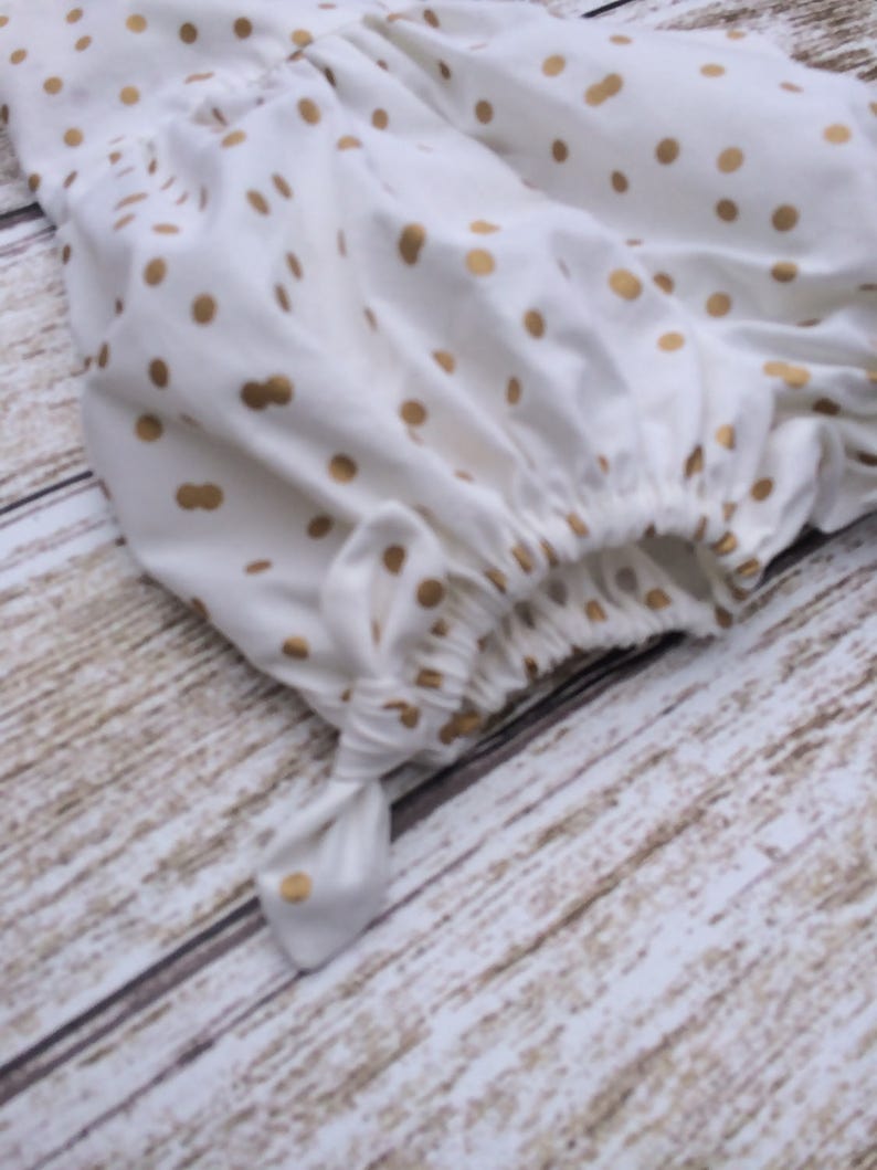 Gold Dotted Baby Romper: 100% Cotton Summer Bubble Romper image 3