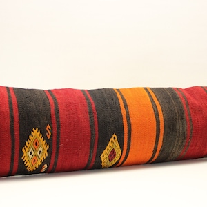 Handmade King size kilim pillow cover 12x48 inch Twin extra long Unique lumbar Flaming Kilim pillow cover Bedding Pillow Kilim Oblong N-529
