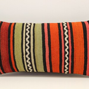 Handmade Lumbar kilim pillow 10x20 inch (25x50 cm) Oriental Boho pillow Turkish Kilim pillow cover Chair pillow Small Oblong Kilim A-822