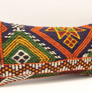 Decorative Lumbar kilim pillow 10x20 inch Oriental Boho pillow Turkish Anatolian Kelim pillow cover ethnic cushion cover A-1646