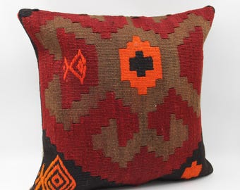 Funda de almohada Kilim hecha a mano de 18 x 18 pulgadas, cojín rústico Chevron
