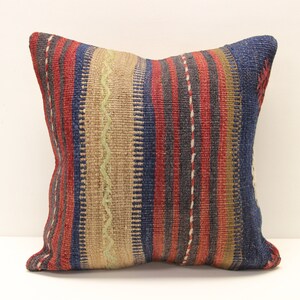 Turkish Kilim pillow 16x16 inch Decorative pillow Boho kelim cushion cover Retro Home Decoration Art deco Vintage pillow cover  M-2965