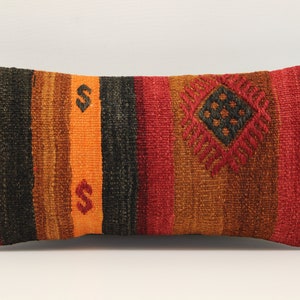 Handmade Lumbar kilim pillow 10x20 inch (25x50 cm) Oriental Boho pillow Turkish Kilim pillow cover Chair pillow Small Oblong Kilim A-1024