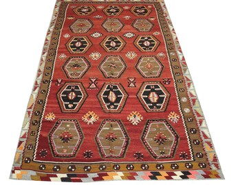 Art Deco Kilim Rug: 10'8x5'9, Handwoven Turkish Wool