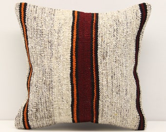 Handmade Turkish Kilim Pillow Cover, 14x14 Art Deco Cushion