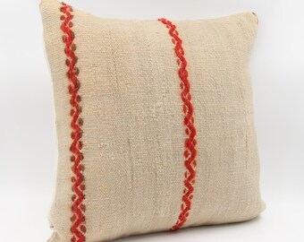 Handmade Chevron Kilim Pillow Cover, Organic Rustic Cushion (18x18 inch)